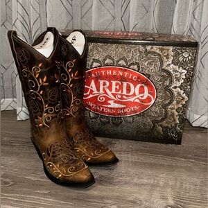 Laredo Floral Rose Leaf Embroidery Glitter Cowboy Boots Size 7 Western Rodeo